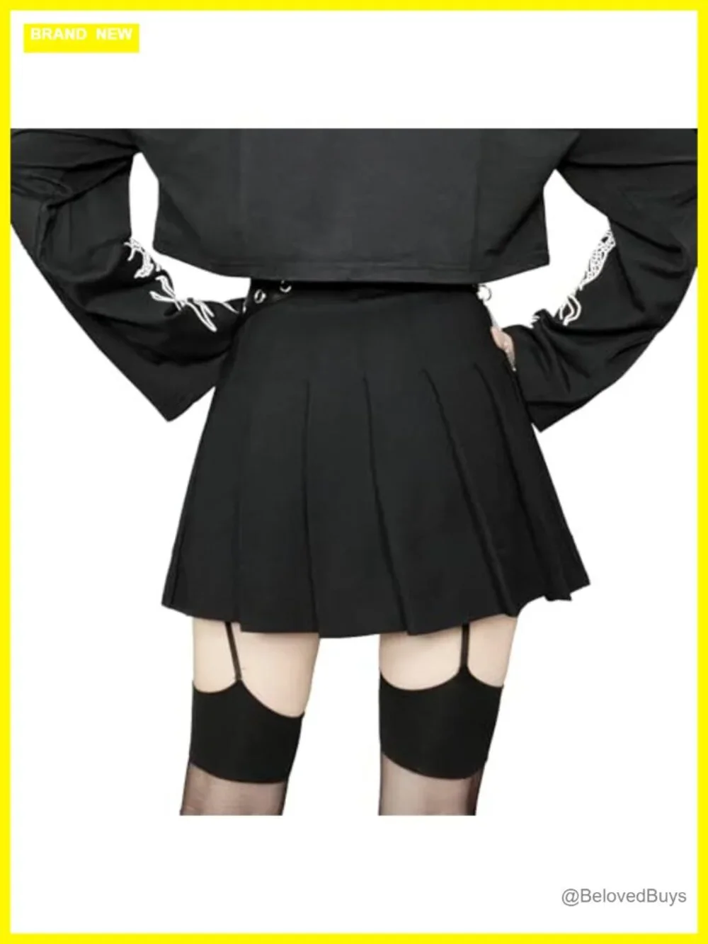 Pleated Mini Skort with Belt High Waist A-Line Goth Punk Y2K School Skirt